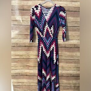 Janette Fashion Women’s  V Neck Poly Spandex Surplice Wrap Maxi Dress Size Small